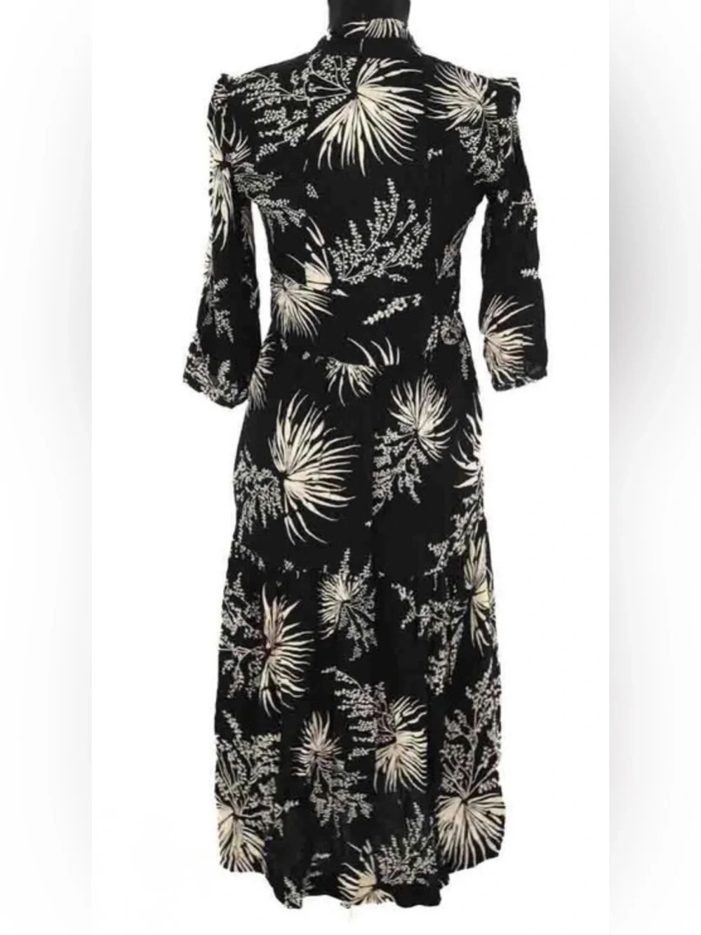 ba&sh Eleanor Robe Black and Cream Floral Button Midi Dress